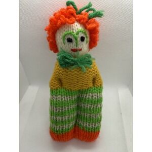 Vintage Handmade Knit Doll Folk Art Yarn Hair Stuffed Retro Kitsch 60s 70s